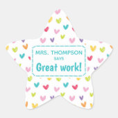 Klein kleurrijk hartencompliment voor leraar ster sticker (Voorkant)