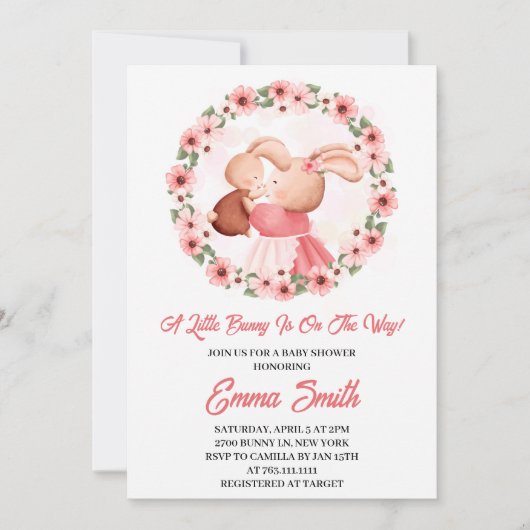 Klein Konijn Bloemrijke Waterverf Baby Shower Kaart (Voorkant)