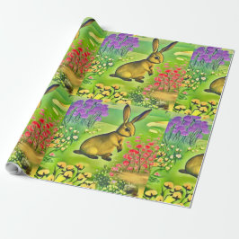 Klein konijn in bloemen cadeaupapier