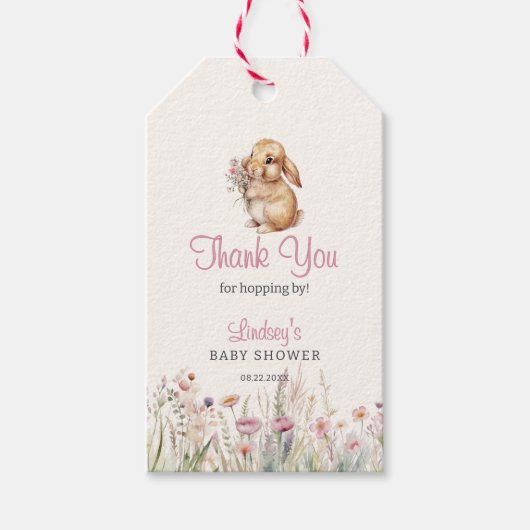 Klein Konijn Pastel Bloemige Bedankt Cadeaulabel (Voorkant)