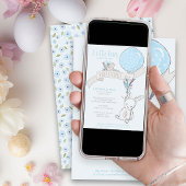 Klein konijntje met ballon Schattig jongensfeestje Kaart