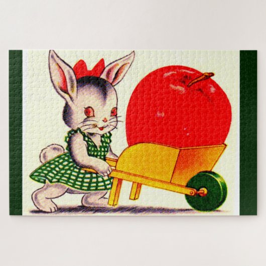 klein konijntje met grote appel legpuzzel (Horizontaal)