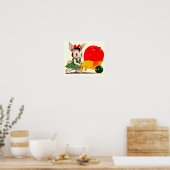 klein konijntje met grote appel poster (Keuken)