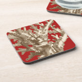 Klein koraal in rood bier onderzetter (Linkerzijde)