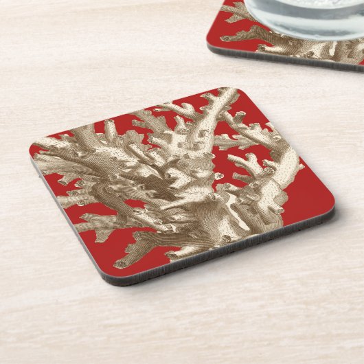Klein koraal in rood bier onderzetter (Linkerzijde)