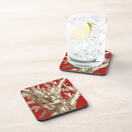 Klein koraal in rood bier onderzetter (Rechterzijde)