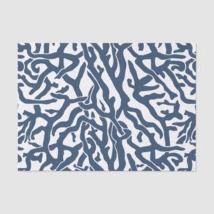 Klein koraalrif patroon Nautical Navy Blue White Tissuepapier
