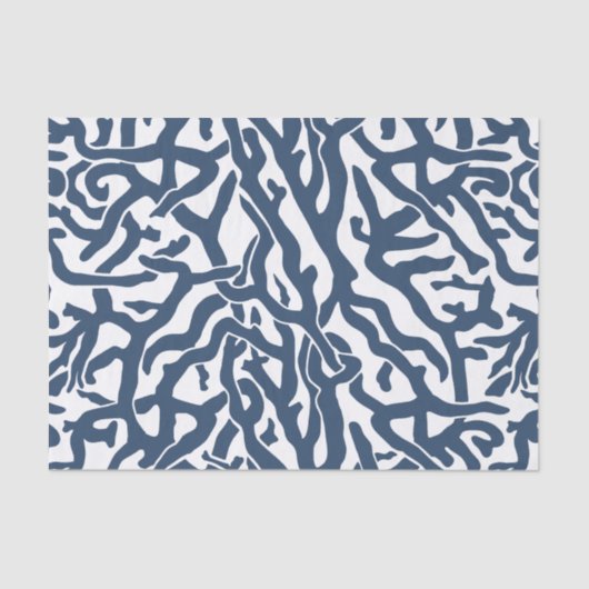 Klein koraalrif patroon Nautical Navy Blue White Tissuepapier (Voorkant)