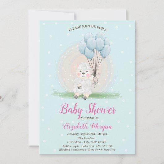 Klein Lam Schaap Blauwe Stippen Baby Shower Kaart (Voorkant)