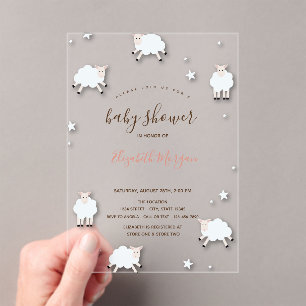 Klein Lammetje Schapen Wolken Sterren Baby Shower Acryl Uitnodigingen