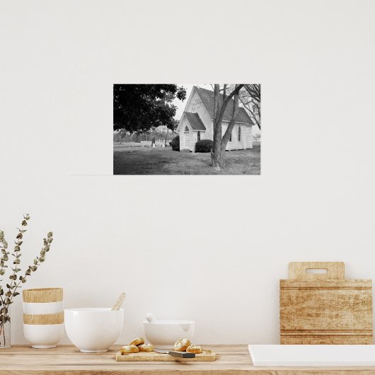 Klein-landenkerk in zwart-wit poster (Keuken)