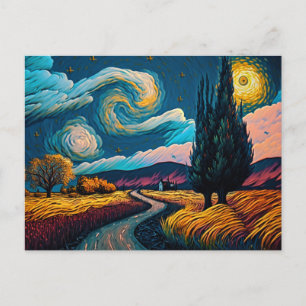 Klein landschap in Van Gogh Style Peaceful Sky Briefkaart