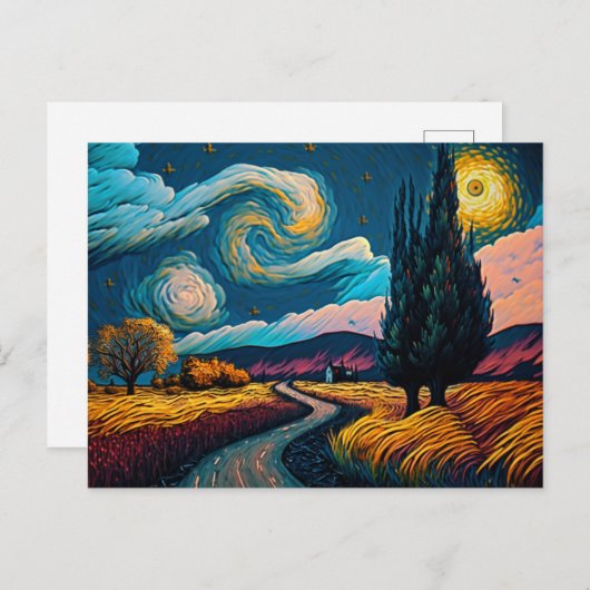 Klein landschap in Van Gogh Style Peaceful Sky Briefkaart (Voorkant / Achterkant)