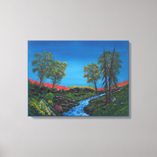 Klein landschap Rocky Forest Stream Canvas Afdruk