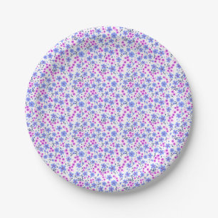 Klein leuk wit blauw roze bloempatroon papieren bordje