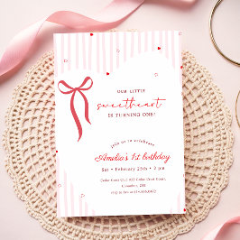 Klein Liefje Roze Rode Strik Eerste Verjaardag Lie Kaart