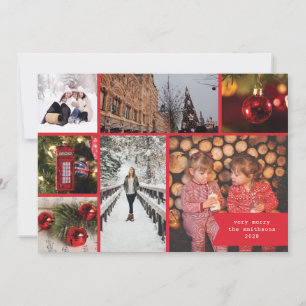 Klein lint meervoudige foto Kerstmis rood ruitjesp Feestdagenkaart