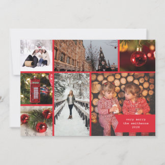Klein lint meervoudige foto Kerstmis rood ruitjesp Feestdagenkaart