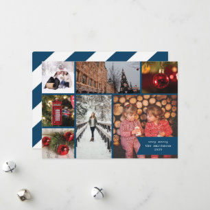 Klein lint multi foto Kerstmis blauwe streep Feestdagenkaart