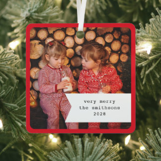 Klein lint rood geruit Kerst foto Metalen Ornament