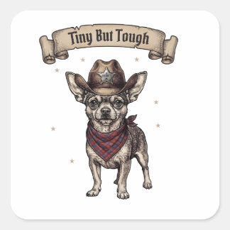 Klein Maar Taai Chihuahua Cowboy - Westerse Hond K Vierkante Sticker