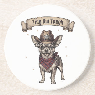 Klein maar taai' Chihuahua draagt een cowboyhoed Zandsteen Onderzetter