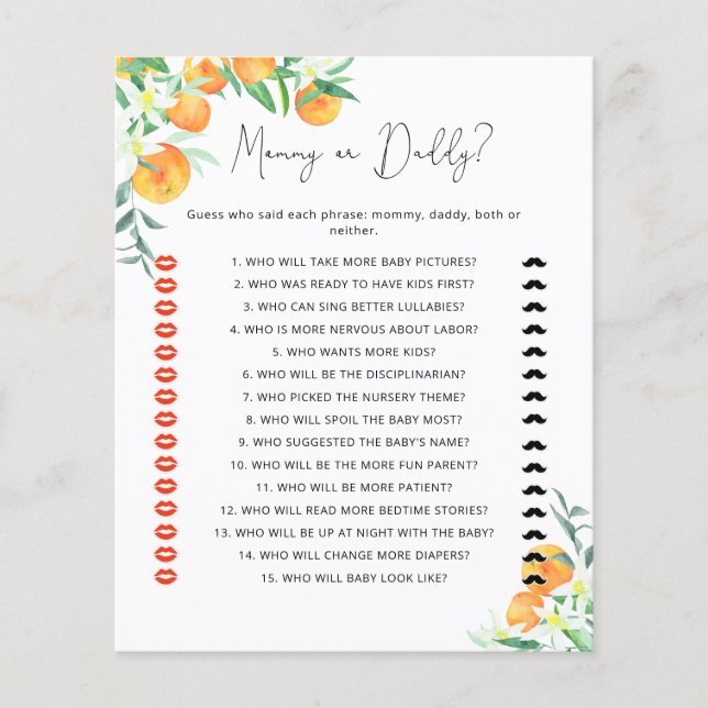 Klein mams of paps schattig baby shower spel (Voorkant)