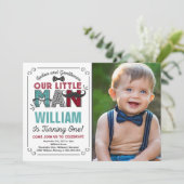 Klein Man 1e Verjaardag Uitnodiging Mustache Party (Staand voorkant)