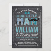Klein Man 1e Verjaardag Uitnodiging Mustache Party (Voorkant)