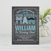 Klein Man 1e Verjaardag Uitnodiging Mustache Party (Staand voorkant)