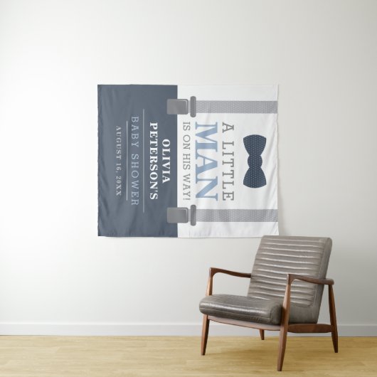 Klein Man Baby shower Achtergrond, Navy, Grijs Wandkleed (In Situ (horizontaal))