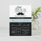 Klein Man Baby shower Blauw en Zwart Uitnodiging (Staand voorkant)