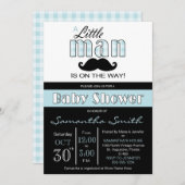Klein Man Baby shower Blauw en Zwart Uitnodiging (Voorkant / Achterkant)