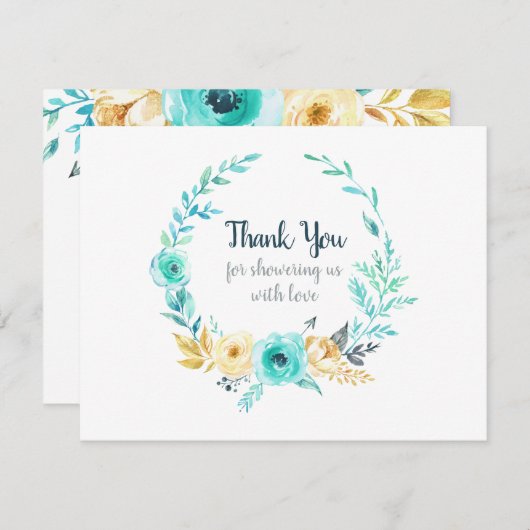 Klein Man Baby shower Blauwgroen Blauw Dank u Bedankkaart (Voorkant / Achterkant)