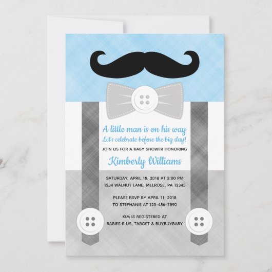 Klein man baby shower uitnodiging jongen plaid bla (Voorkant)