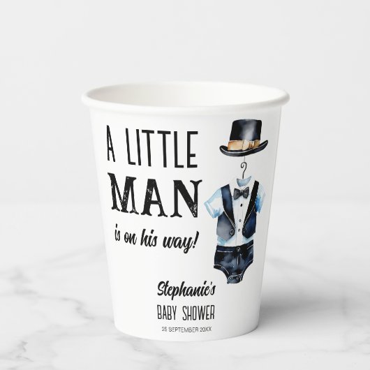 Klein man baby shower zwarte smoking monogrammed papieren bekers (Achterkant)