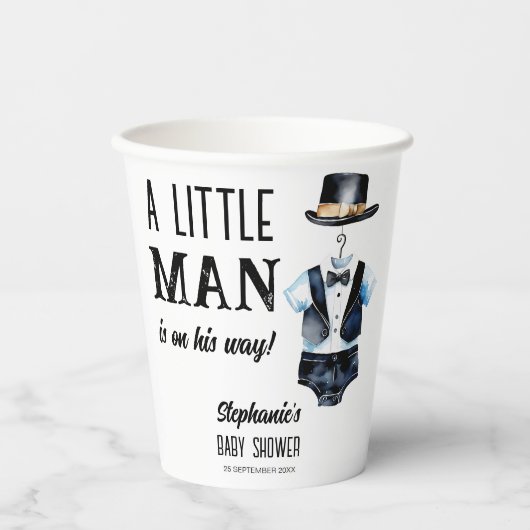 Klein man baby shower zwarte smoking monogrammed papieren bekers (Voorkant)