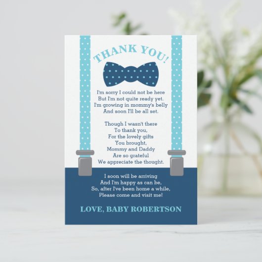 Klein Man bedankje, blauw, grijs Bedankkaart (Staand voorkant)