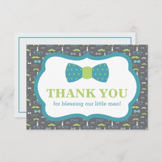 Klein Man bedankkaart, Blauwgroen, limoengroen, gr Bedankkaart (Voorkant / Achterkant)