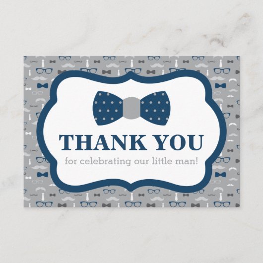 Klein Man bedankpas, boog Stropdas, marine, grijs Bedankkaart (Voorkant)