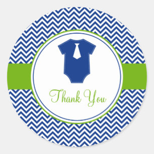 Klein Man Chevron Blauw Groen Baby shower Ronde Sticker