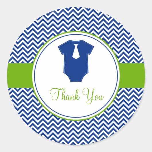 Klein Man Chevron Blauw Groen Baby shower Ronde Sticker (Voorkant)