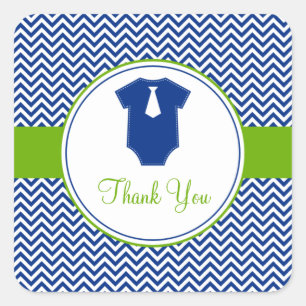 Klein Man Chevron Blauw Groen Baby shower Vierkante Sticker