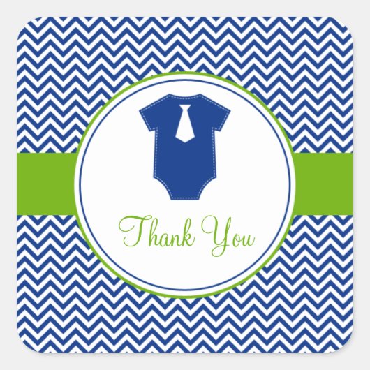 Klein Man Chevron Blauw Groen Baby shower Vierkante Sticker (Voorkant)