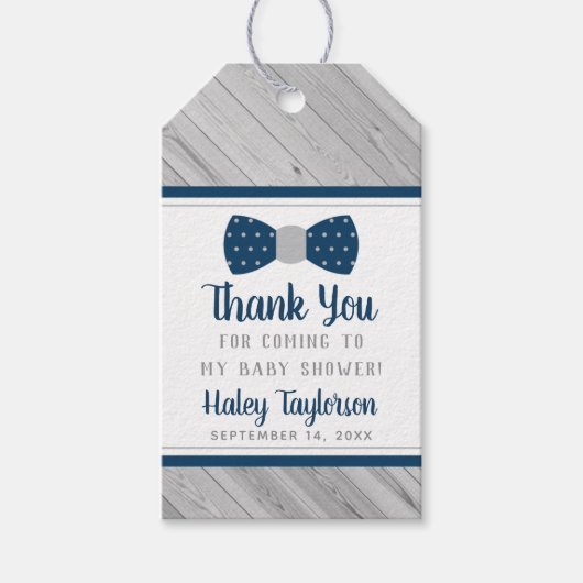 Klein Man Dank je Label, blauw, grijs Stropdas Cadeaulabel (Voorkant)