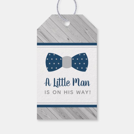 Klein Man Dank je Label, blauw, grijs Stropdas Cadeaulabel (Achterkant)