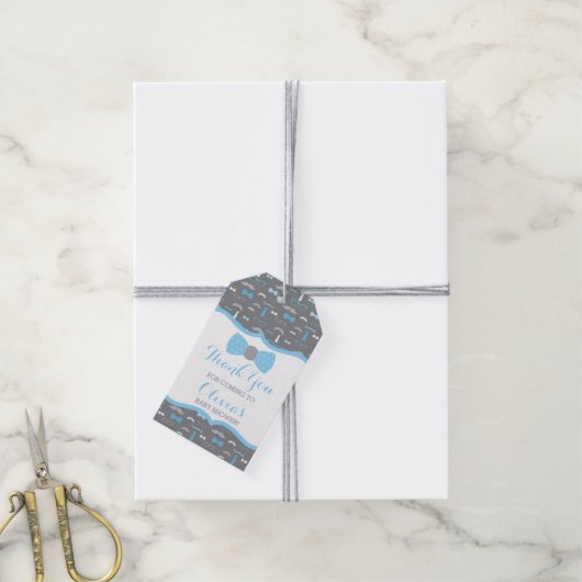 Klein Man Dank je Label, blauw, grijs Stropdas Cadeaulabel (Met Touw)