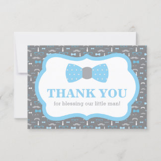 Klein Man Dank u kaart, Baby blauw en grijs Bedankkaart