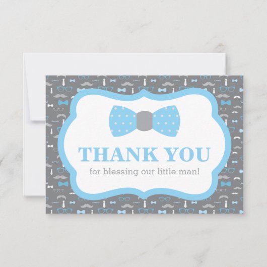 Klein Man Dank u kaart, Baby blauw en grijs Bedankkaart (Voorkant)