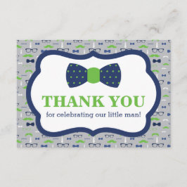 Klein Man Dank u kaart, boog Stropdas, blauw, groe Bedankkaart